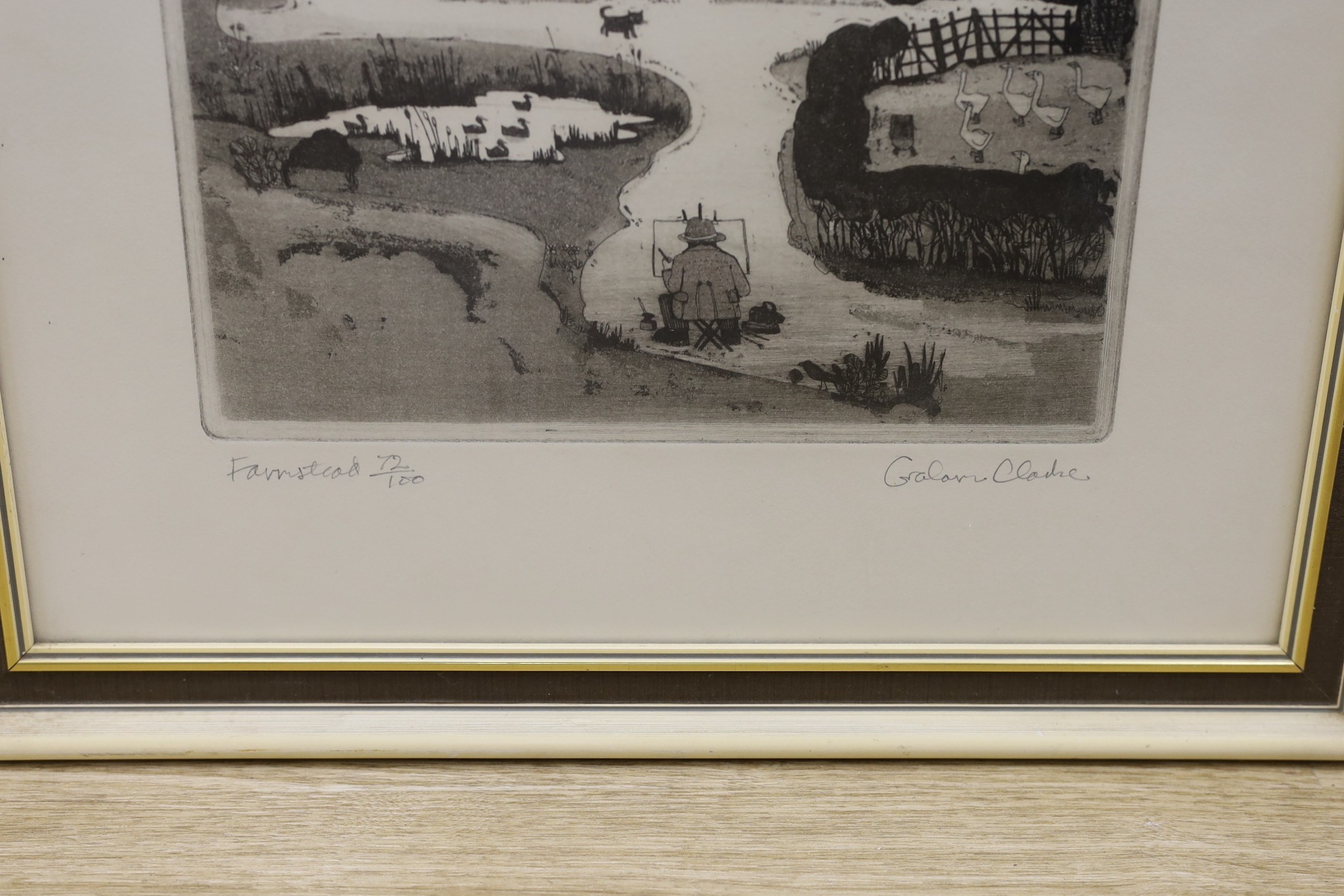 Graham Clarke (1941-), etching and aquatint, Farmstead, signed in pencil, 72/100, 34 x 26cm